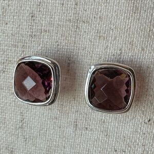 925 Sterling Silver Amethyst Harlequin Cut Stud Earrings